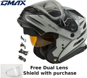 Gmax MD-01S Snow Helmet Descendant Matte Gray Silver Electric Shield and Dual Lens