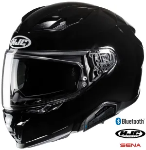 HJC F71 Full Face Bluetooth Helmet Gloss Black 11b installed