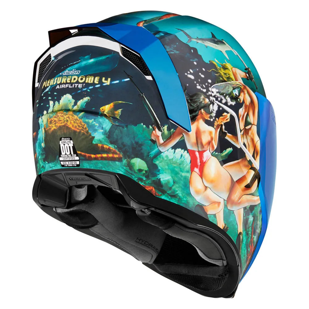 Icon Airflite Pleasuredome 4 Graphic Blue Full Face Bluetooth Helmet