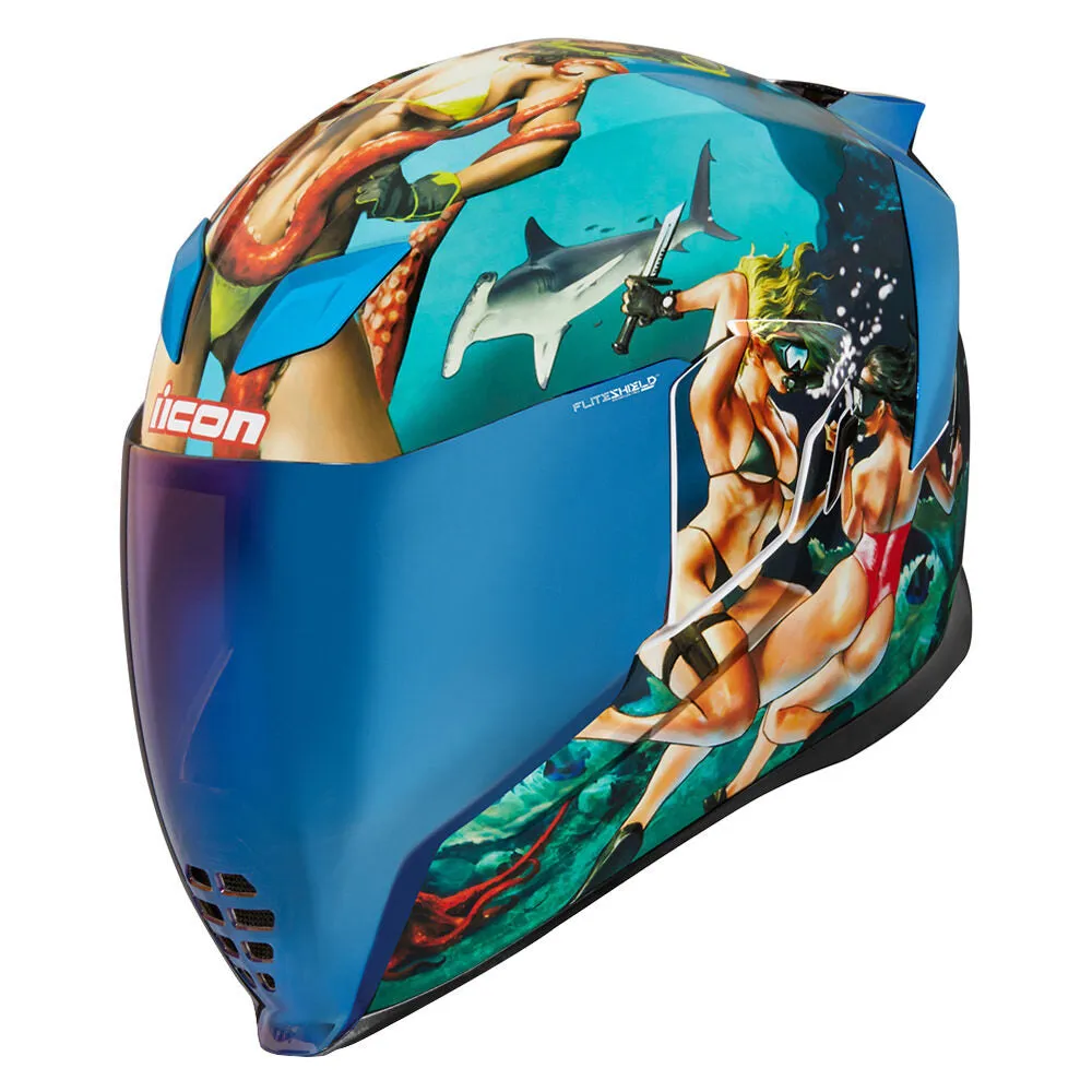 Icon Airflite Pleasuredome 4 Graphic Blue Full Face Bluetooth Helmet