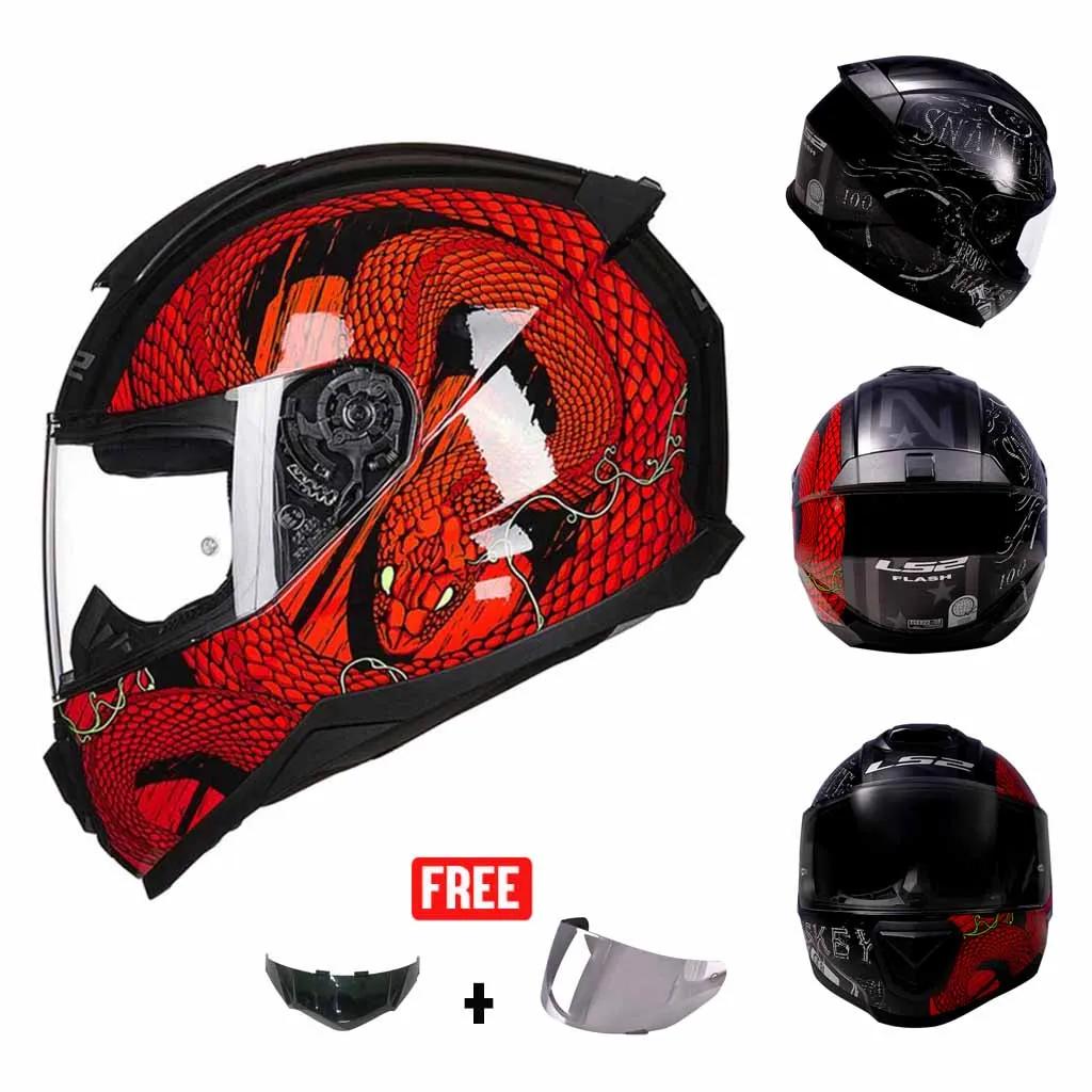 LS2 FF802 FLASH GRAPHICS MOTORCYCLE FULL FACE HELMET w/ EXTRA VISOR