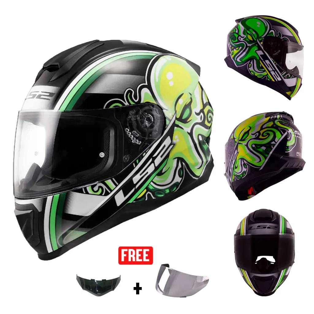 LS2 FF802 FLASH GRAPHICS MOTORCYCLE FULL FACE HELMET w/ EXTRA VISOR