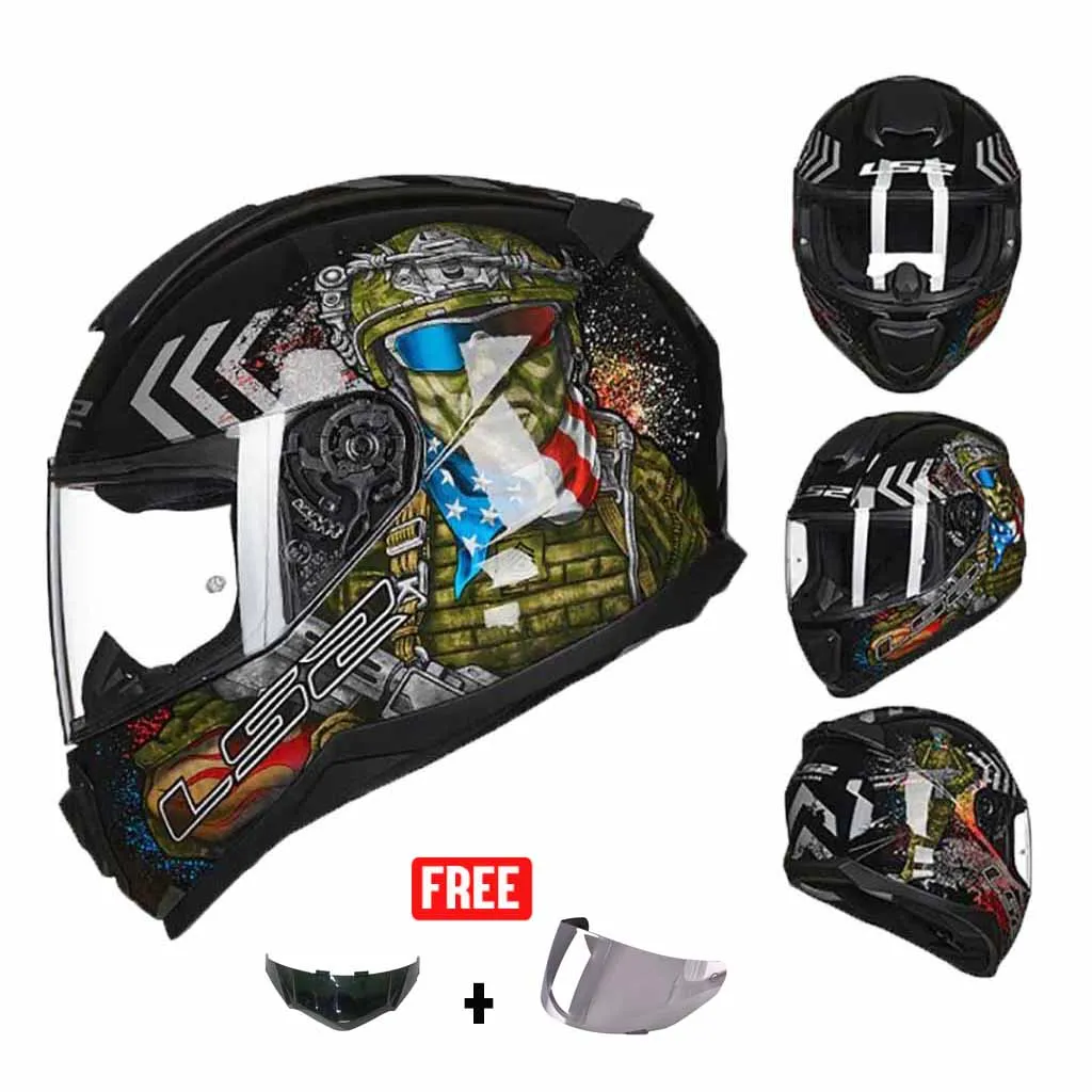 LS2 FF802 FLASH GRAPHICS MOTORCYCLE FULL FACE HELMET w/ EXTRA VISOR