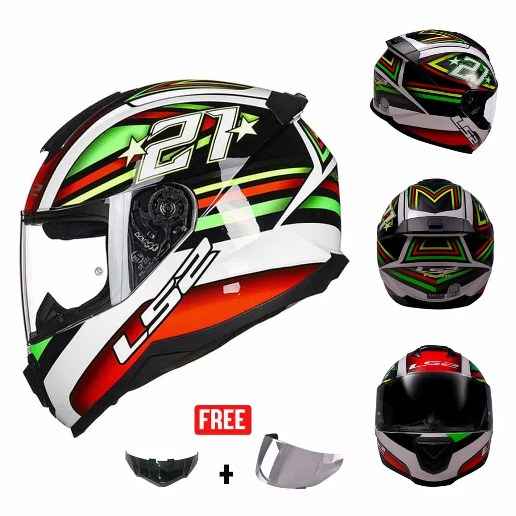 LS2 FF802 FLASH GRAPHICS MOTORCYCLE FULL FACE HELMET w/ EXTRA VISOR