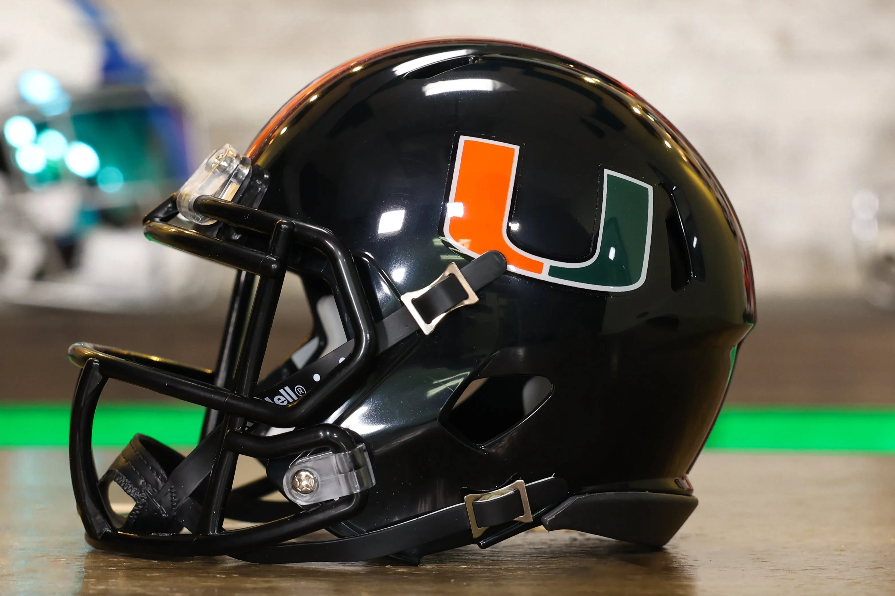 Miami Hurricanes Riddell Speed Mini Helmet - Gloss Black