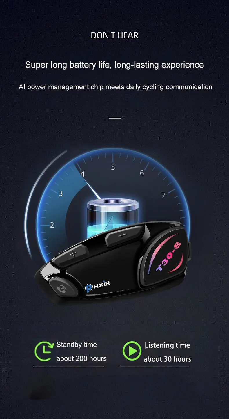 PHXIN T30 Bluetooth Intercom Single Waterproof