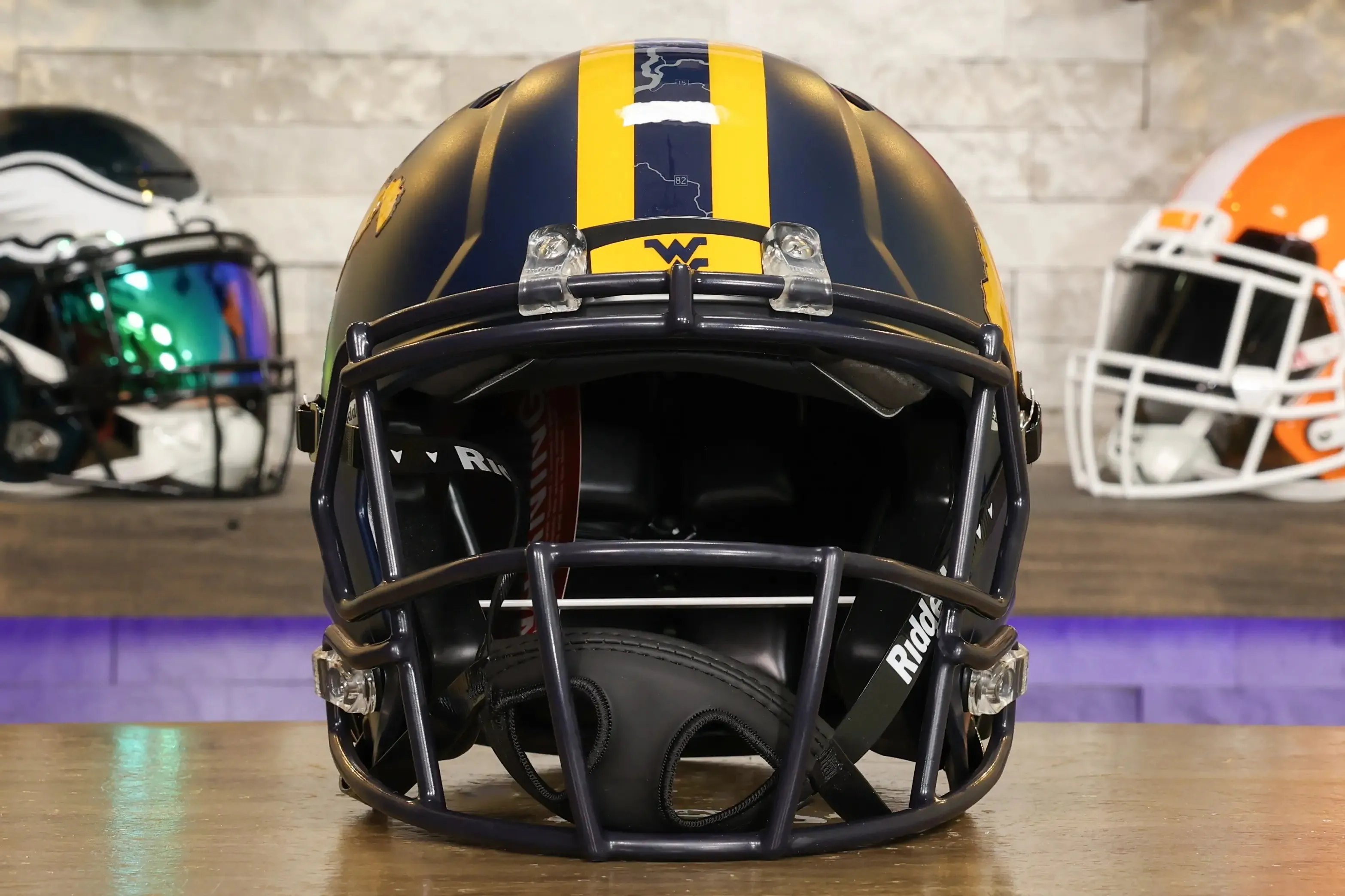 West Virginia Mountaineers Riddell Speed Authentic Helmet - Navy Country Roads Alternate